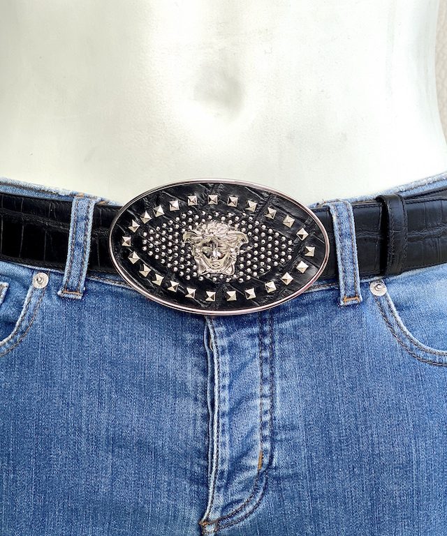 RARE Versace black leather belt-medusa buckle