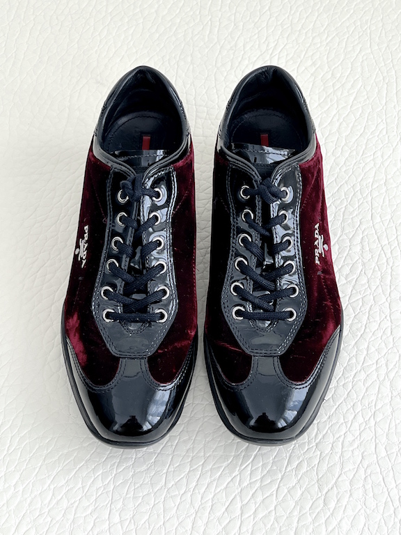 Prada velvet and patent leather sneakers 