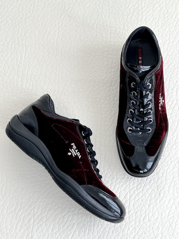 Prada velvet and patent leather sneakers 