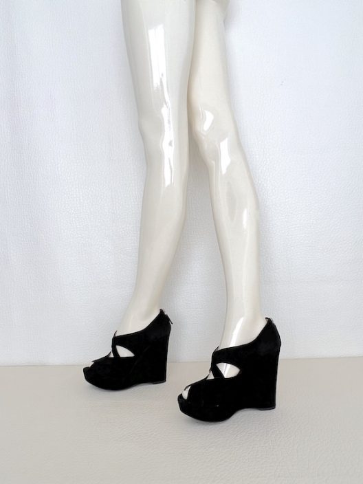 Prada black suede wedges