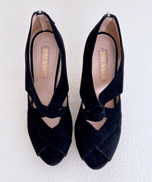 Prada black suede wedges