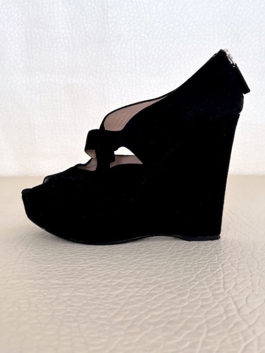 Prada black suede wedges