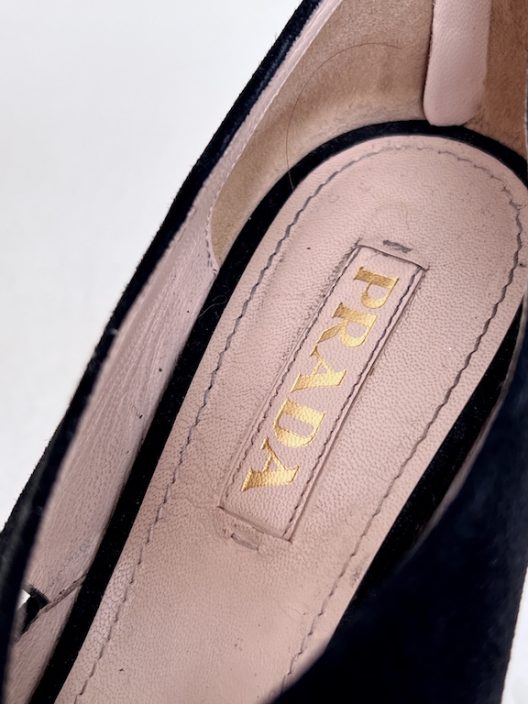 Prada black suede wedges