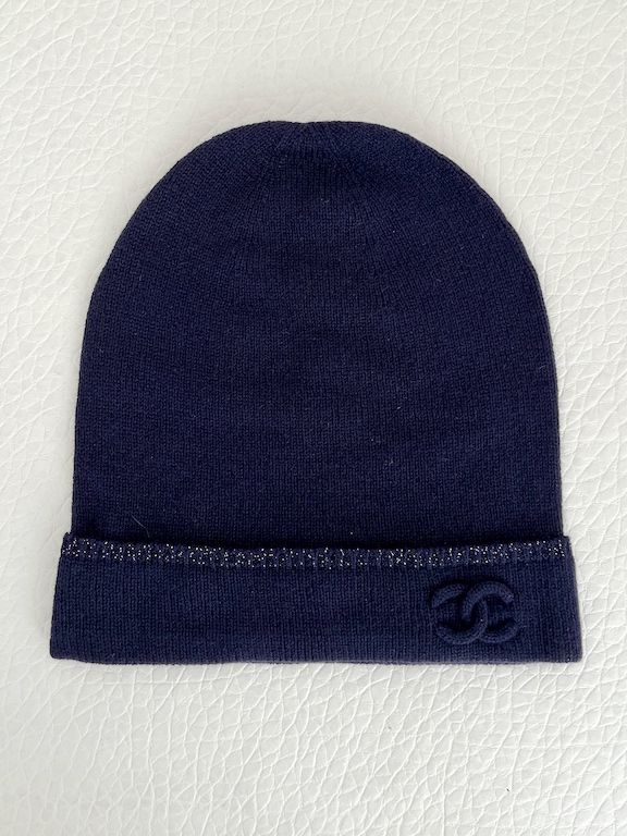 CHANEL Knit Hat Navy Cashmere 