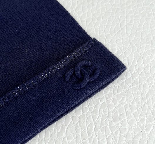 Chanel SET Navy Cashmere Knit Hat and Mittens