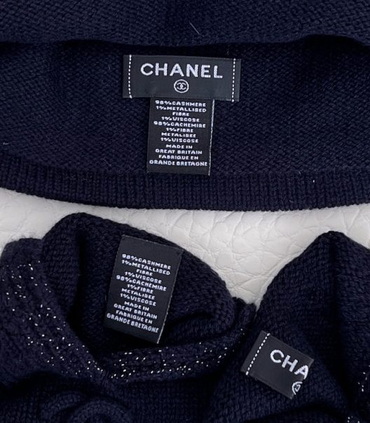 Chanel SET Navy Cashmere Knit Hat and Mittens