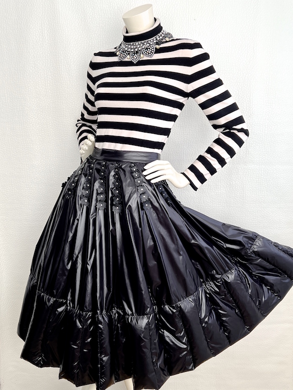 RARE Moncler down-filled pleated skirt, leather details