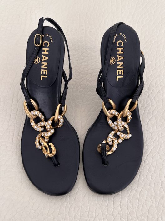 Chanel high heel sandals 100mm - golden chain with rhinestones