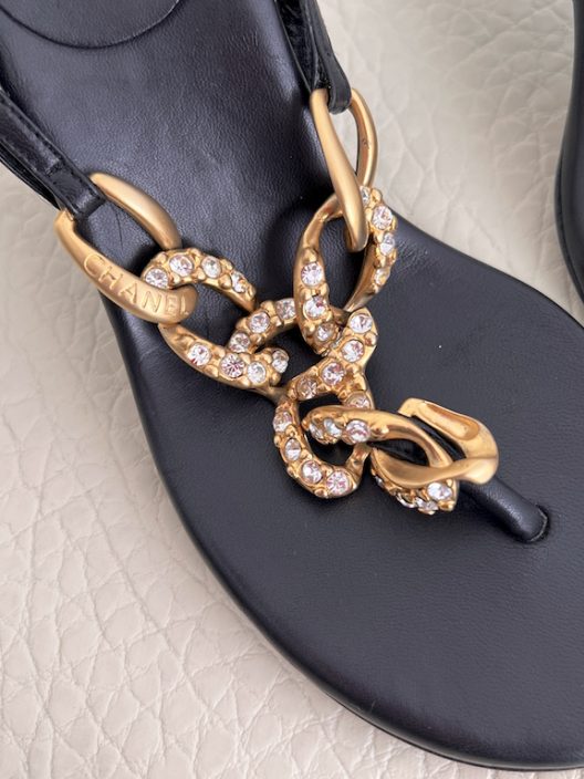 Chanel high heel sandals 100mm - golden chain with rhinestones