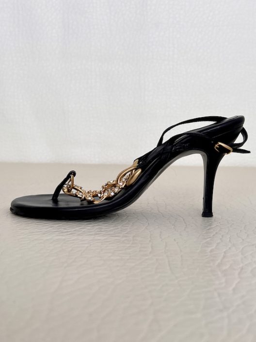 Chanel high heel sandals 100mm - golden chain with rhinestones
