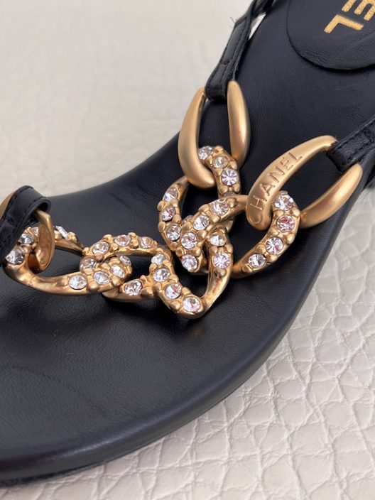 Chanel high heel sandals 100mm - golden chain with rhinestones