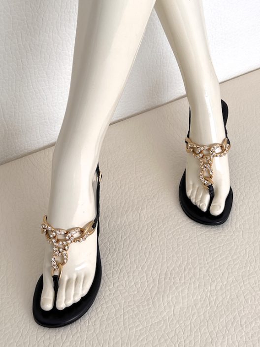 Chanel high heel sandals 100mm - golden chain with rhinestones