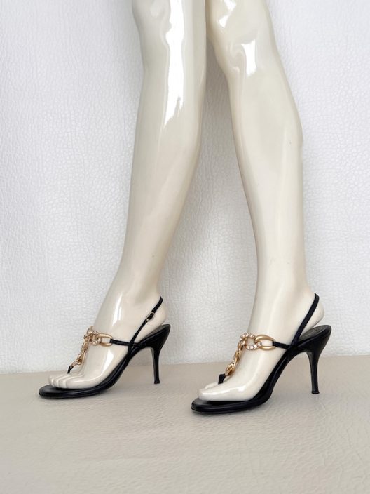 Chanel high heel sandals 100mm - golden chain with rhinestones