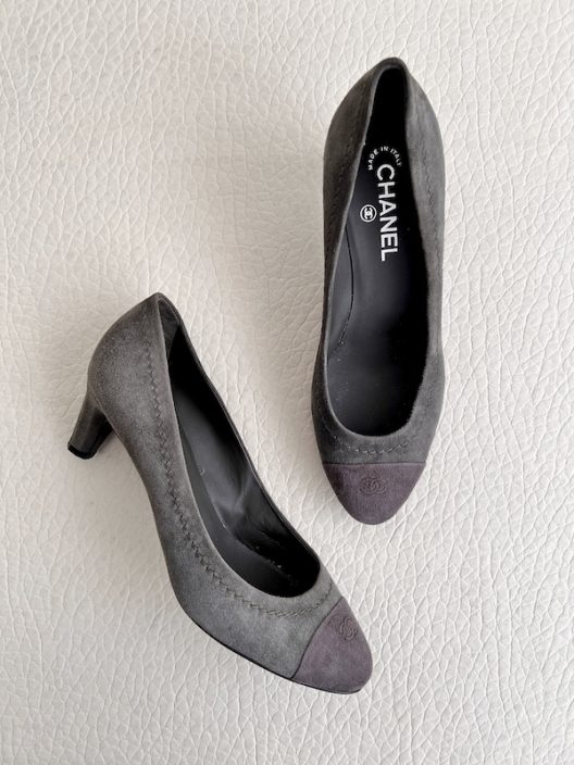 Chanel Suede Heels "CC" logo
