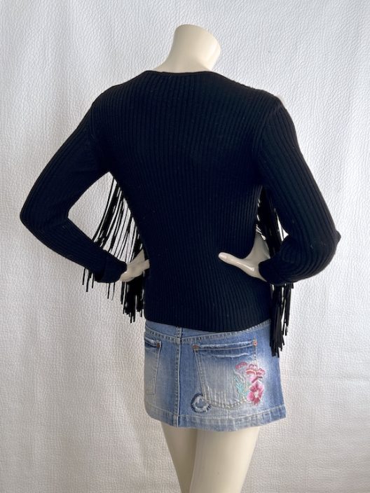 Karl Lagerfeld Black cashmere sweater with suede fringes