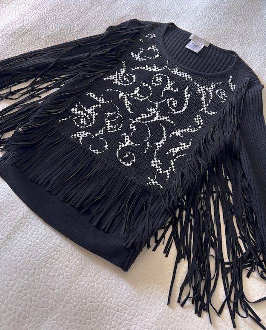 Karl Lagerfeld Black cashmere sweater with suede fringes