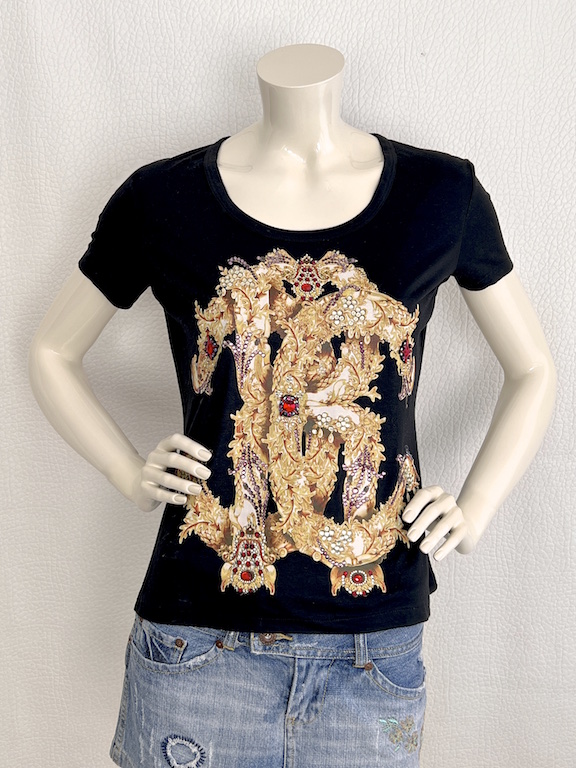 Roberto Cavalli cotton t-shirt embellished with rhinestones