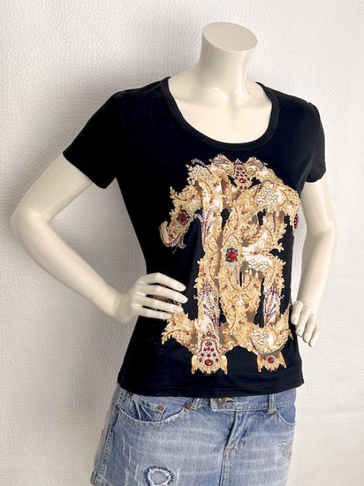 Roberto Cavalli cotton t-shirt embellished with rhinestones