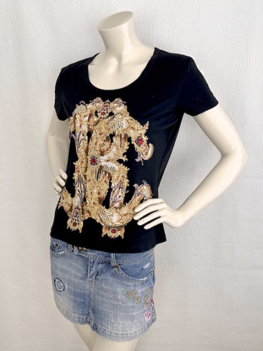 Roberto Cavalli cotton t-shirt embellished with rhinestones