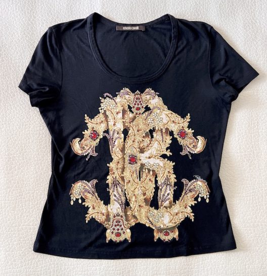 Roberto Cavalli cotton t-shirt embellished with rhinestones