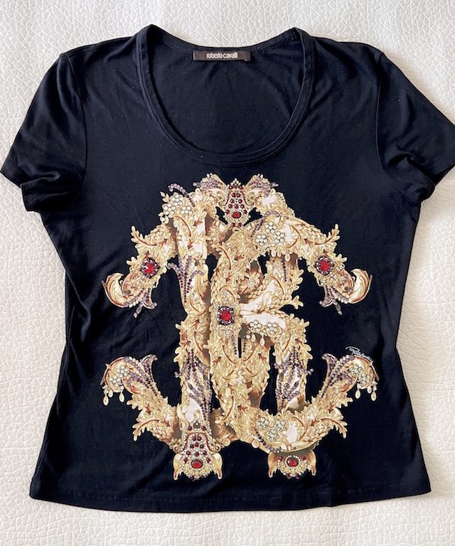 Roberto Cavalli cotton t-shirt embellished with rhinestones