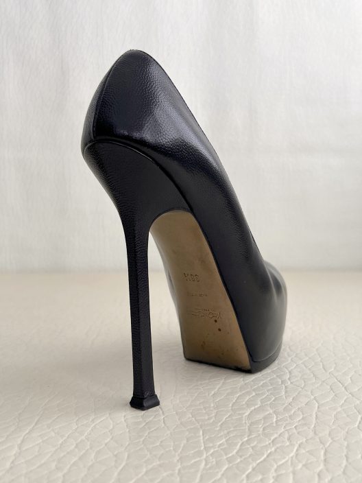 YSL Saint Laurent "Trib Too" Black Leather Pumps - 140mm Heels