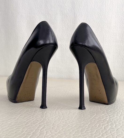 YSL Saint Laurent "Trib Too" Black Leather Pumps - 140mm Heels