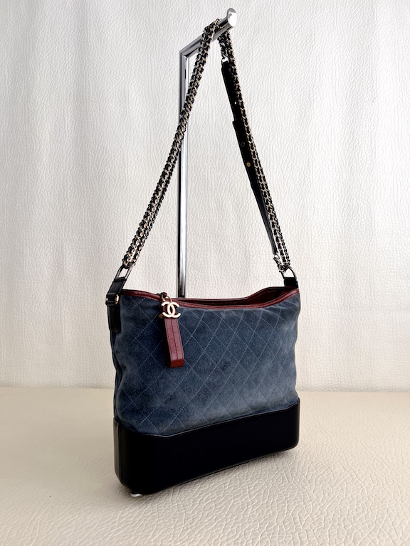 CHANEL Gabrielle Medium Quilted Leather Hobo Bag Black/Blue