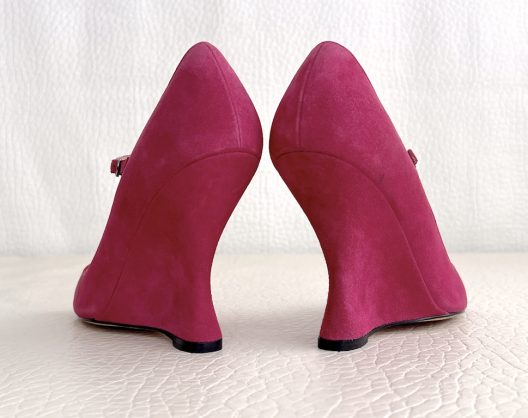 Manolo Blahnik fuchsia suede wedge shoe