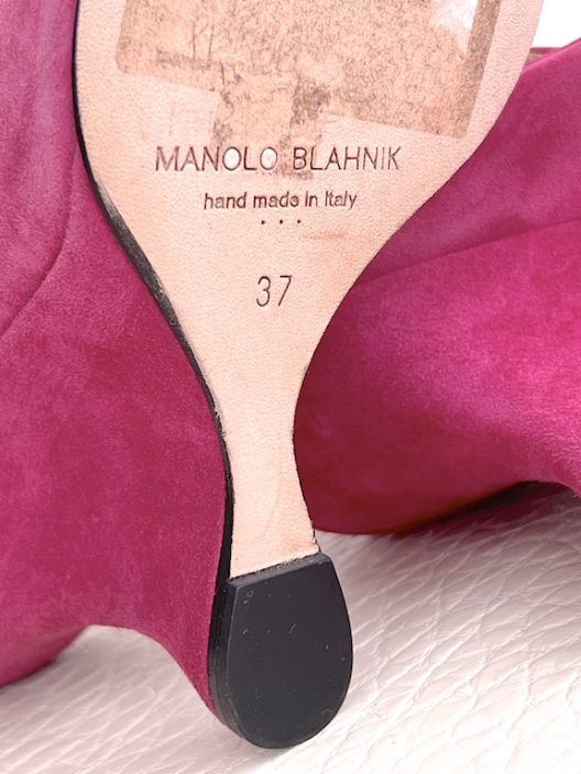 Manolo Blahnik fuchsia suede wedge shoe