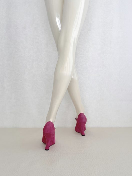 Manolo Blahnik fuchsia suede wedge shoe