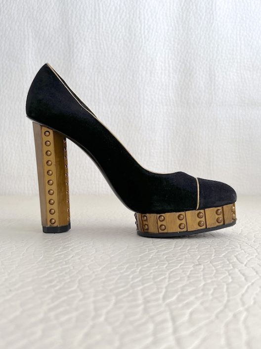 RARE Chanel Black Suede Heels 120mm "CC" logo