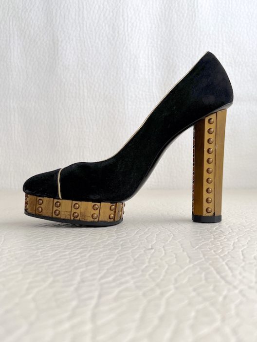 RARE Chanel Black Suede Heels 120mm "CC" logo