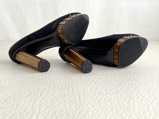 RARE Chanel Black Suede Heels 120mm "CC" logo