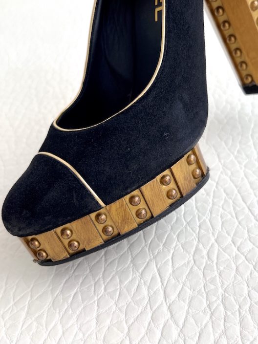 RARE Chanel Black Suede Heels 120mm "CC" logo