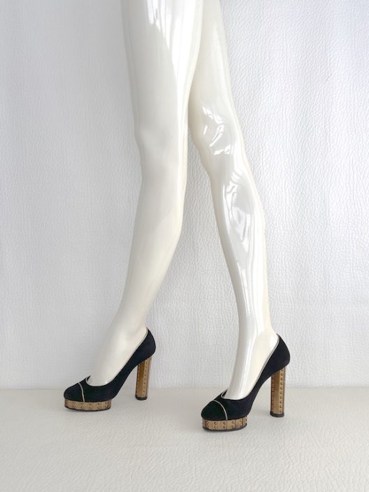 RARE Chanel Black Suede Heels 120mm "CC" logo