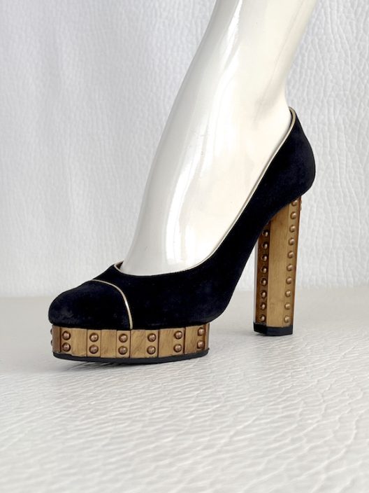 RARE Chanel Black Suede Heels 120mm "CC" logo