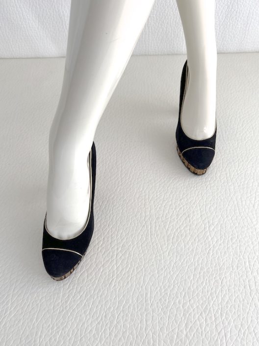 RARE Chanel Black Suede Heels 120mm "CC" logo