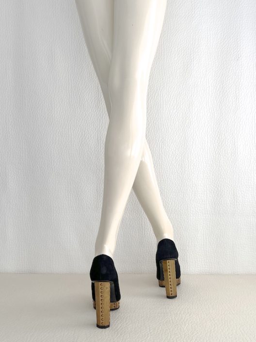 RARE Chanel Black Suede Heels 120mm "CC" logo