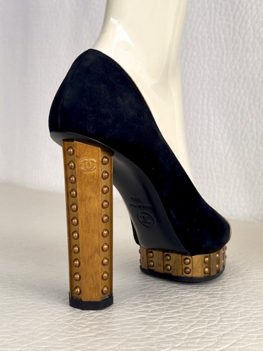 RARE Chanel Black Suede Heels 120mm "CC" logo