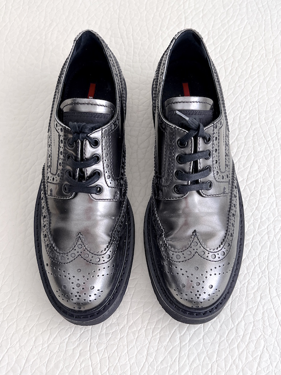 Prada metallic lace-up shoes