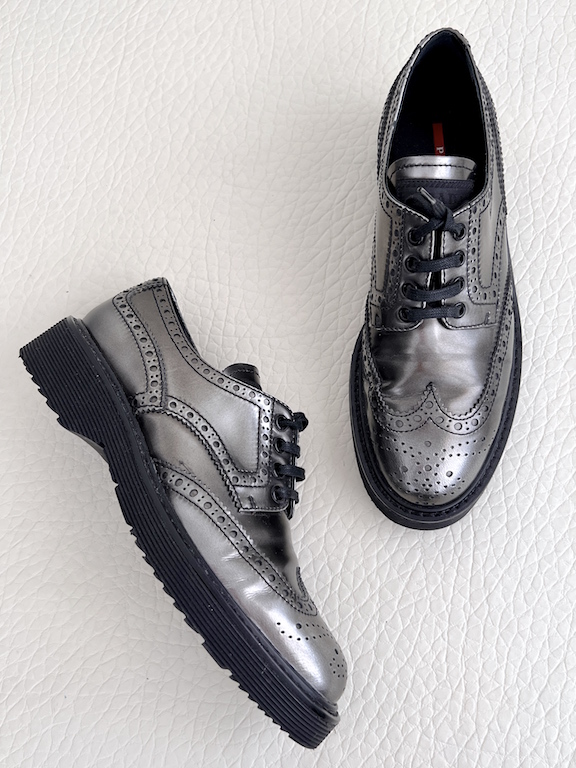 Prada metallic lace-up shoes