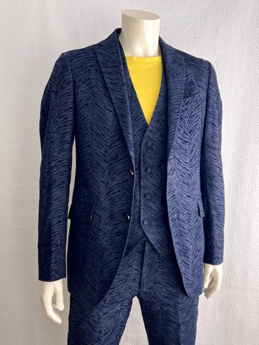 Etro Slim Wool Suit-3 pieces, embellished with velvet print