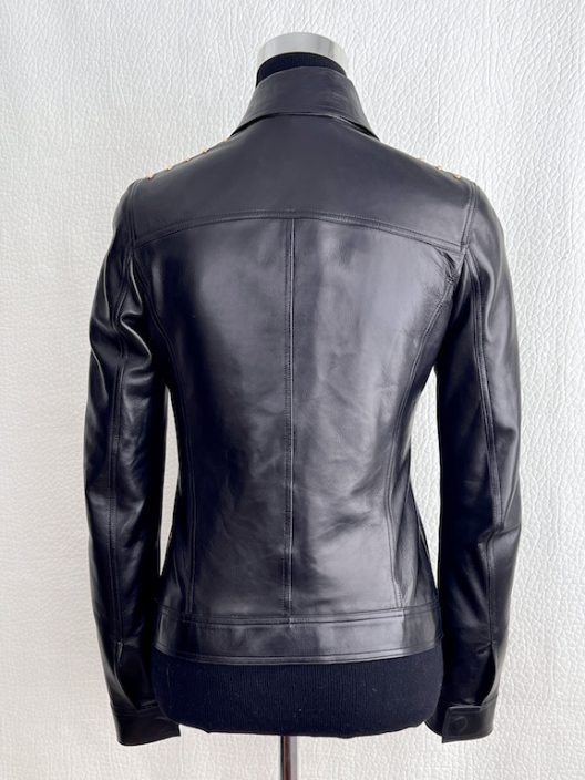Roberto Cavalli black leather jacket embellished with gold metal