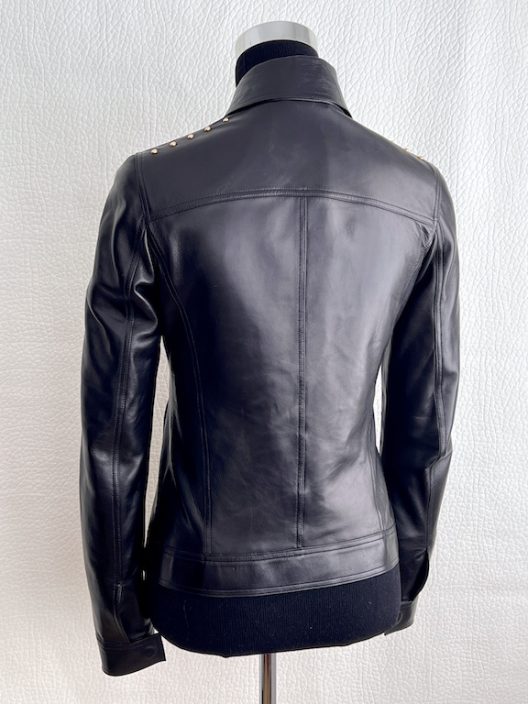 Roberto Cavalli black leather jacket embellished with gold metal