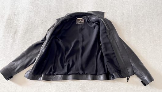 Roberto Cavalli black leather jacket embellished with gold metal