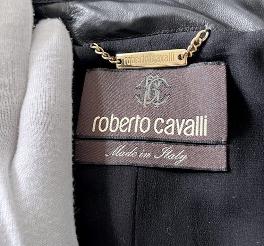 Roberto Cavalli black leather jacket embellished with gold metal