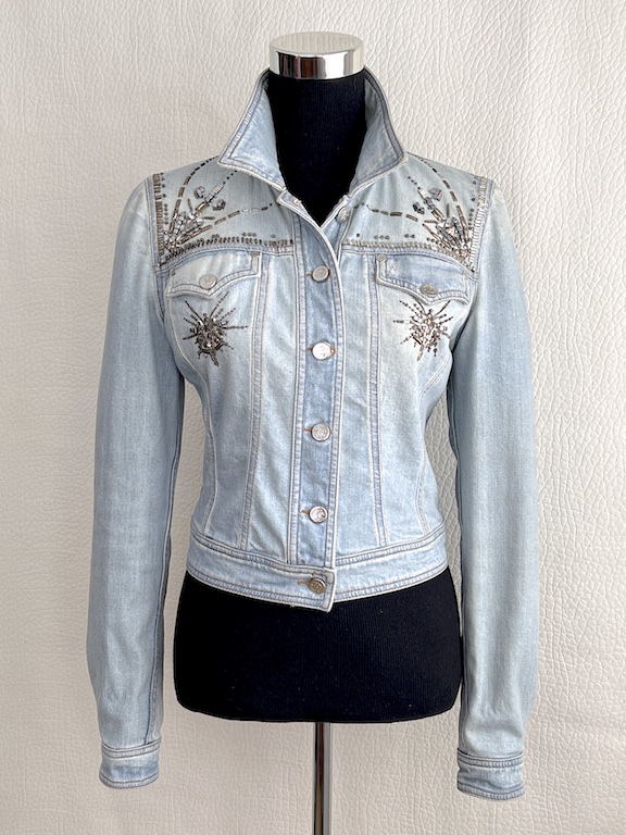 Roberto Cavalli denim jacket embellishment with metallic details