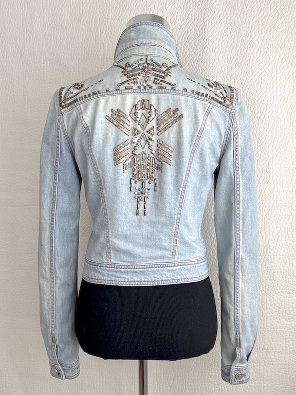 Roberto Cavalli denim jacket embellishment with metallic details
