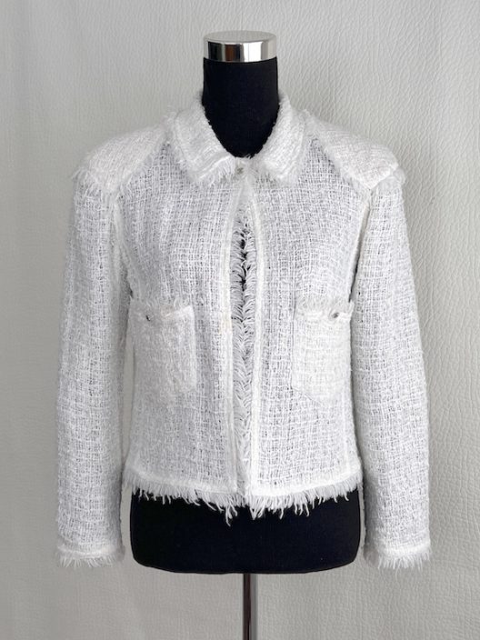 RARE VTG Chanel white tweed jacket "CC" logo buttons